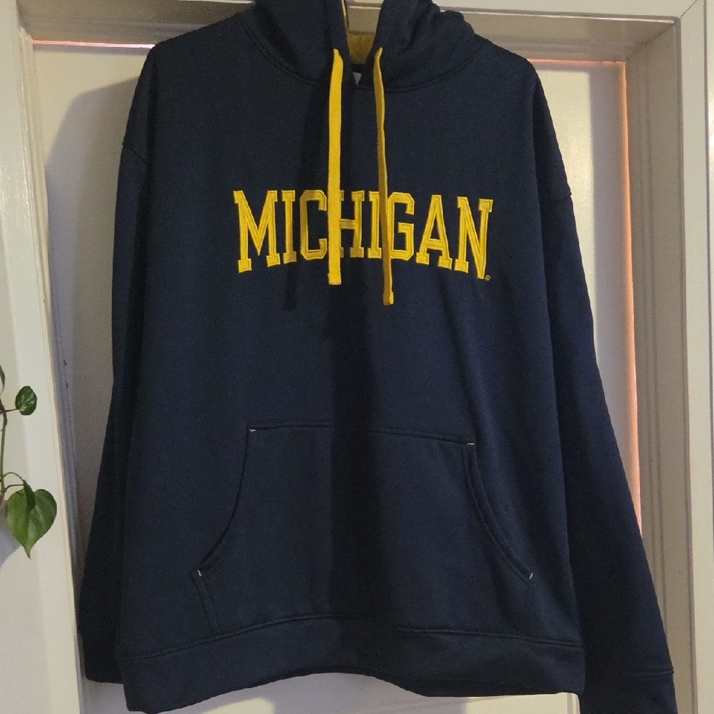 Knights Apparel Navy Hoodie with Yellow Michigan Lettering